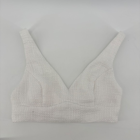 Showpo Tops - Showpo Crop Top V-Neck Size 2 White Textured Tweed Hook Back Womens